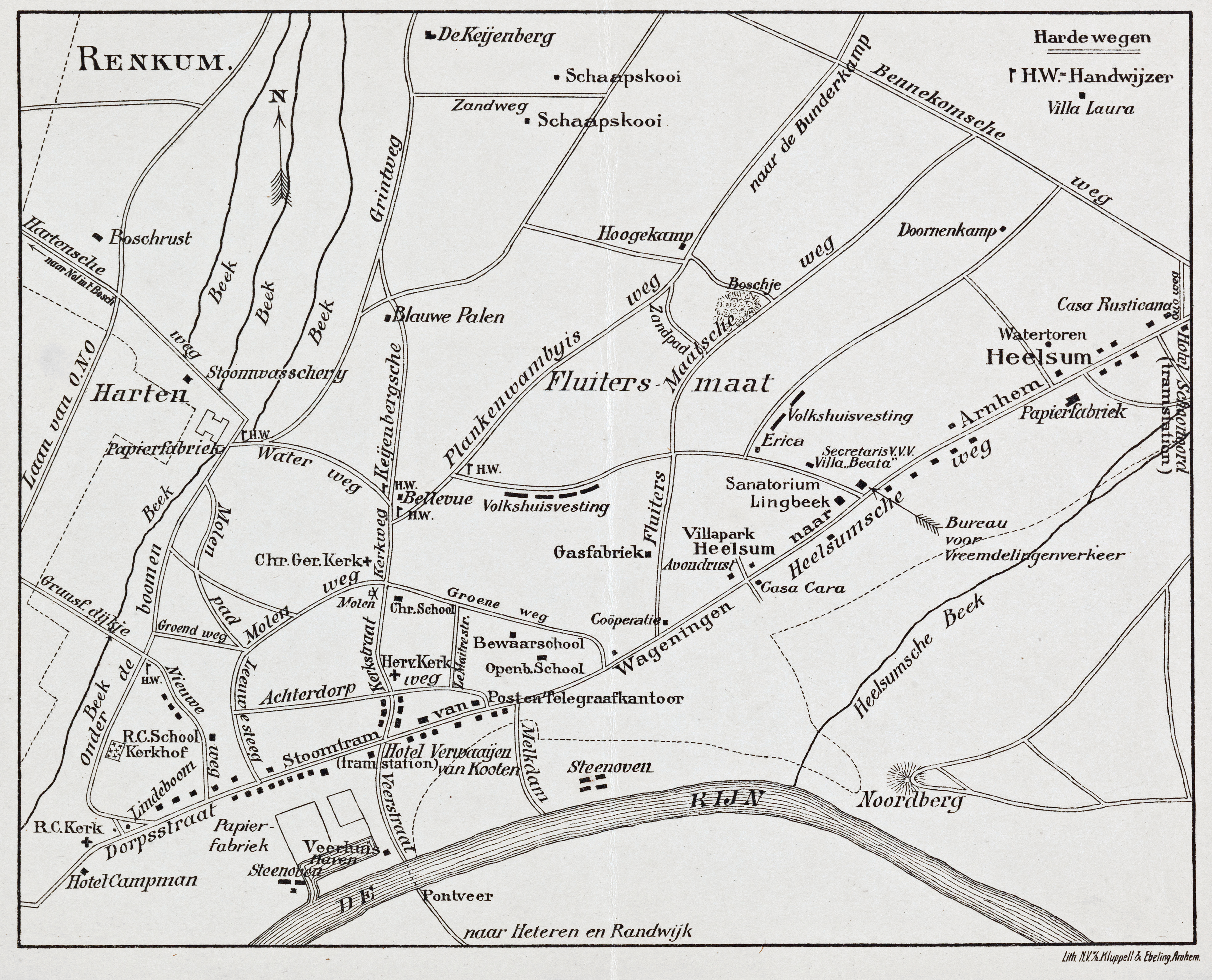 oude kaart van het gehele dorp Renkum