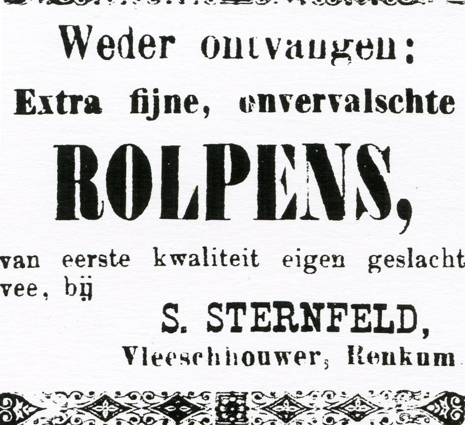 Renkum Sternfeld Slagerij Advertentie Bron Microfiche Rozet